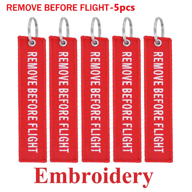 5PCS Remove Before Flight Car Key Chain Red Embroidery Aviation Gifts Keyring Key Tag Holder for Motorcycles Keychain Chaveiro