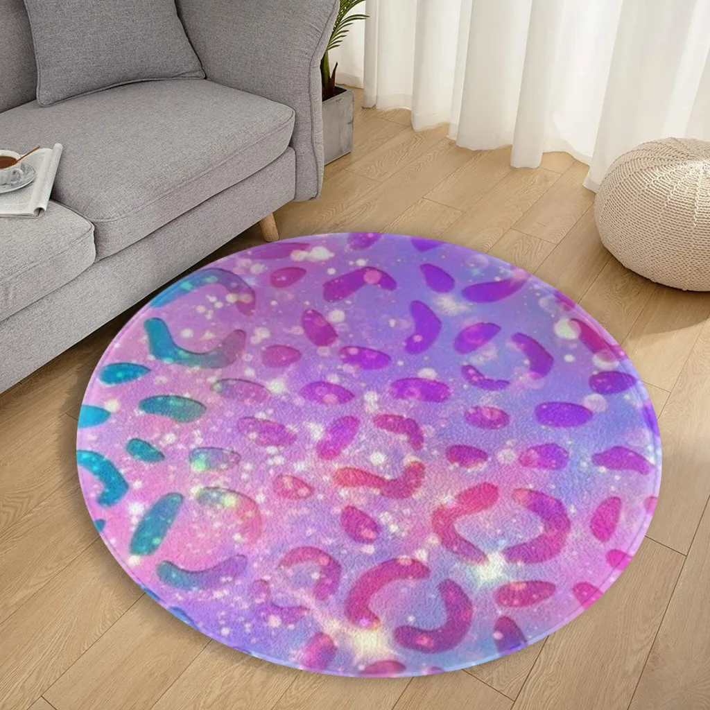 Colorful Leopard Sparkly Area Rug Circular Carpet Rug for Living Room Bedroom Sofa Doormat Decor Game Non-slip Floor Mat