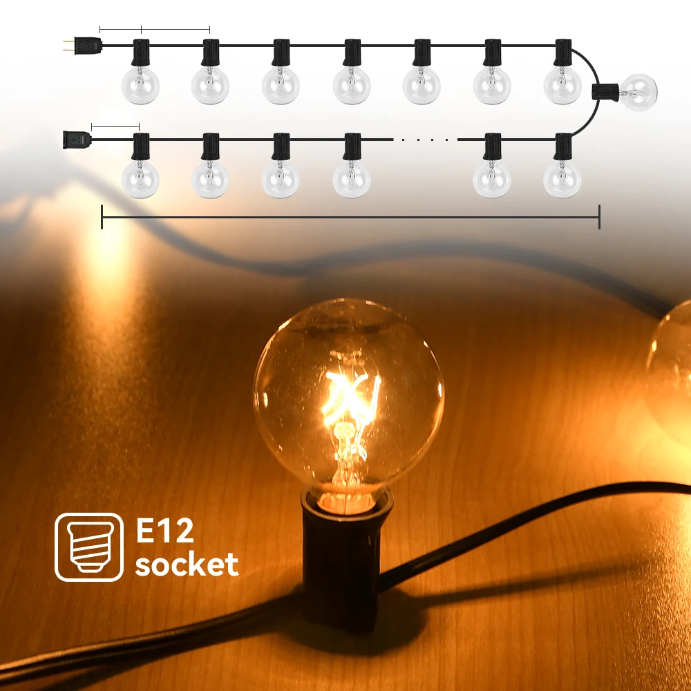 LED String Light Tungsten String Light Holiday Light Outdoor G40 LED Bulbs 25FT 25Bulbs Garden Decor Wedding Party Garland
