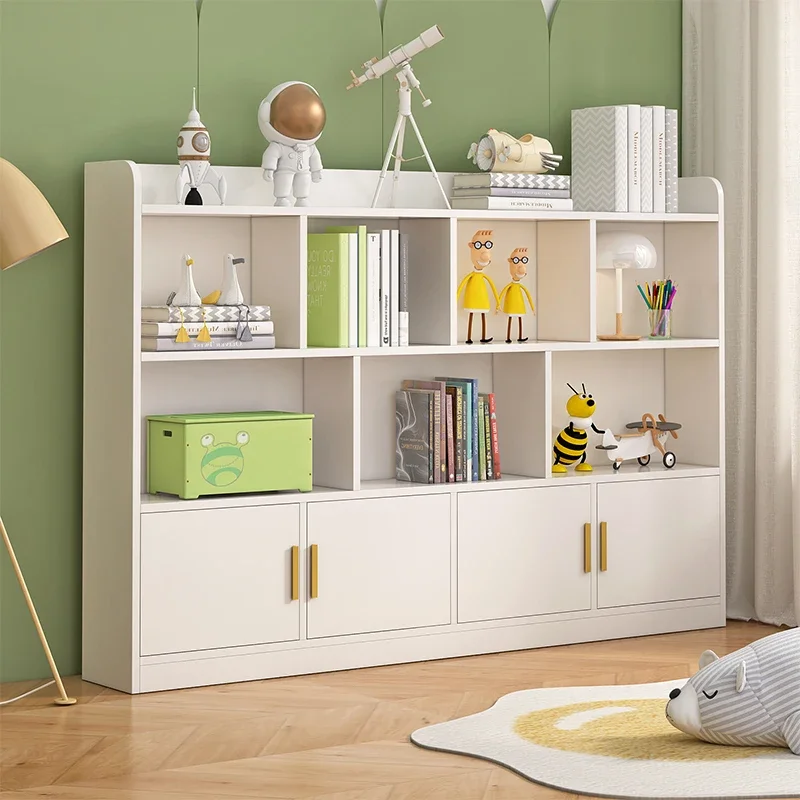 Solid wood bookshelf Floor-to-ceiling children's simple bookcase Combination lattice cabinet Low cabinet Simple modern locker