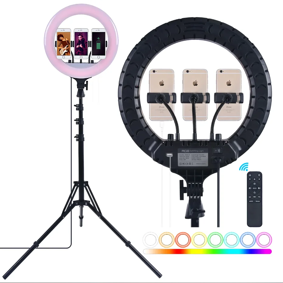 

Fusitu 14 Inch Led RGB Ring Light Photographic Lighting 2700-6500K Ring Lamp With Tripod and USB Port Ringlight For Phone Makeup