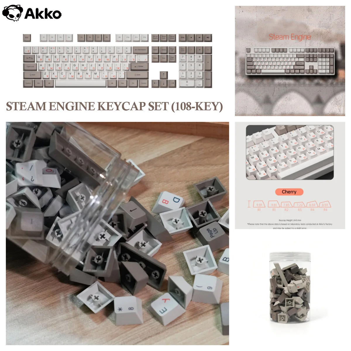 Akko Russian Keycap Set ASA/OEM/Cherry Profile 61 68 84 88 108 Keys PBT Double Shot/Dye-sub Cyrillic Keycaps for ANSI  Keyboard