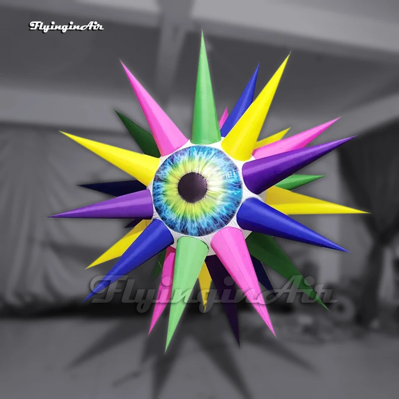 

Fantastic Large Hanging Inflatable Eyeball Balloon With Colorful Sharp Spines And LED Light For Party Decoration