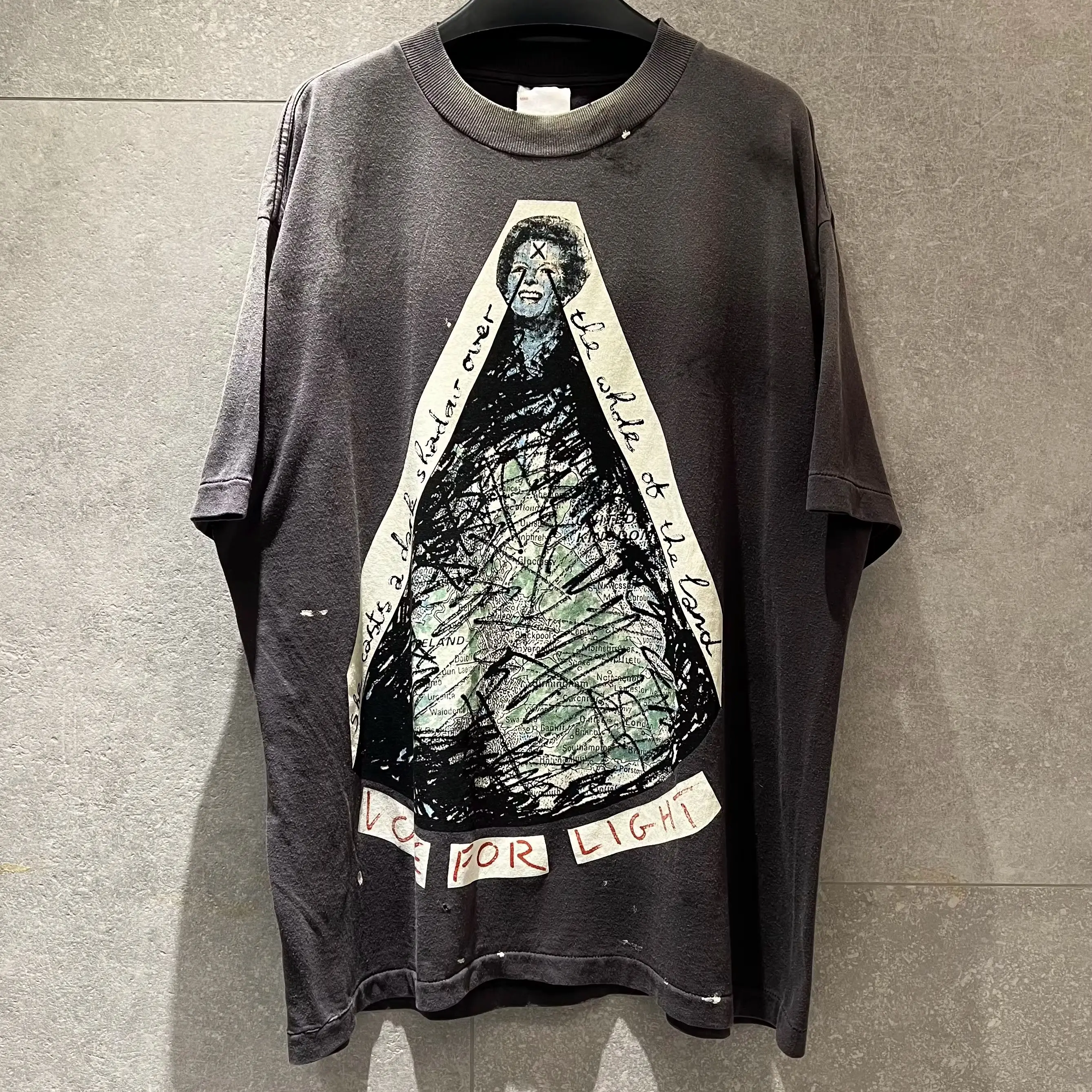 Saint Michael Men's Clothing Washed Fan Shaped Figure Print Round-Neck Short-Sleeved Couple T-Shirt Ropa Hombre