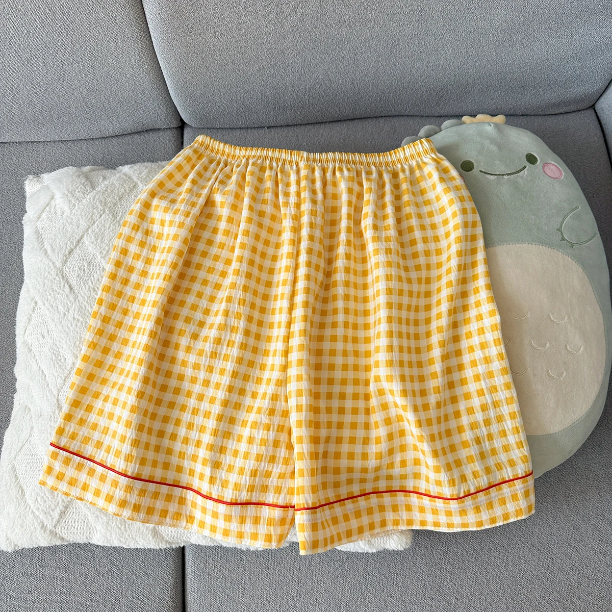 Women's Summer Pajamas, Thin Plaid Pattern Short-Sleeved Shorts, Sweet and Cute, Can Be Worn Outside in Summer, Two-Piece Home Wear Set view 4