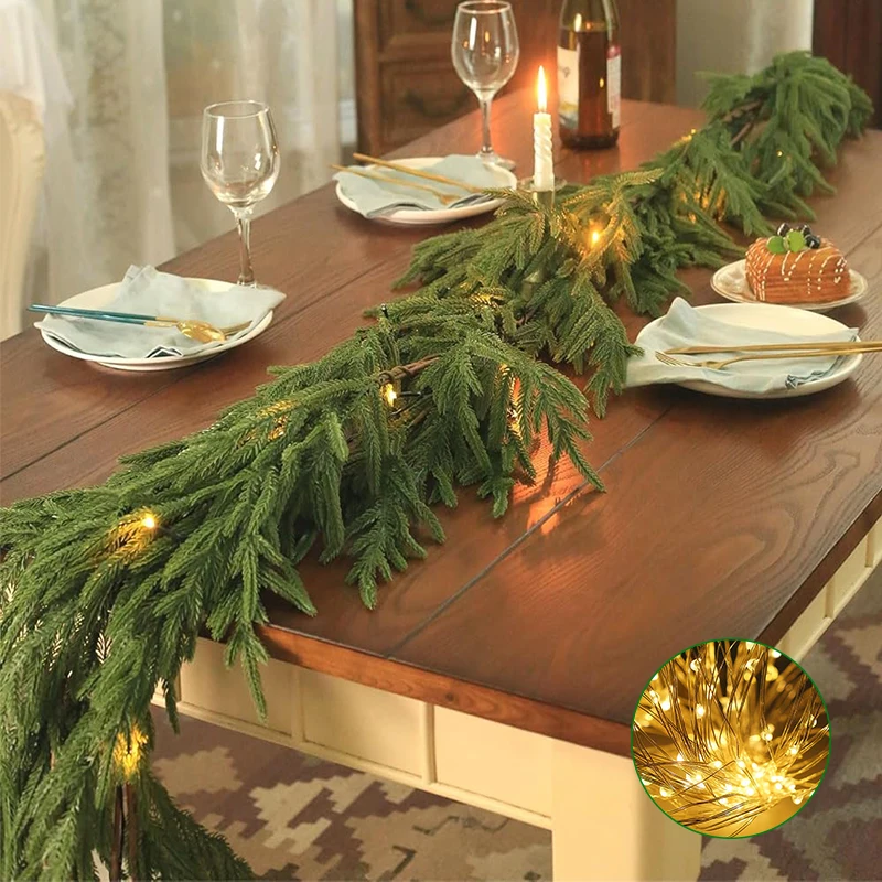 6/9FT Christmas Norfolk Pine Garland With Lights For Mantle Fireplace Decor Artificial Pine Branches Wreaths Table Home Decor