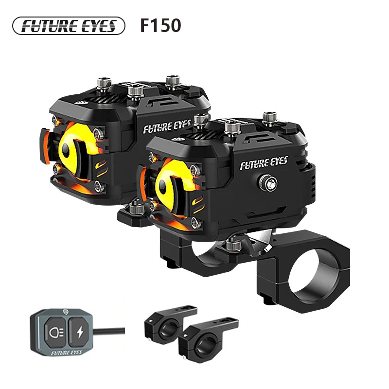 Future Eyes F150 Motorcycle Led Spotlight Electric Scooter Auxiliary Road Low Beam and High Beam Burst Flash White Yellow Lights