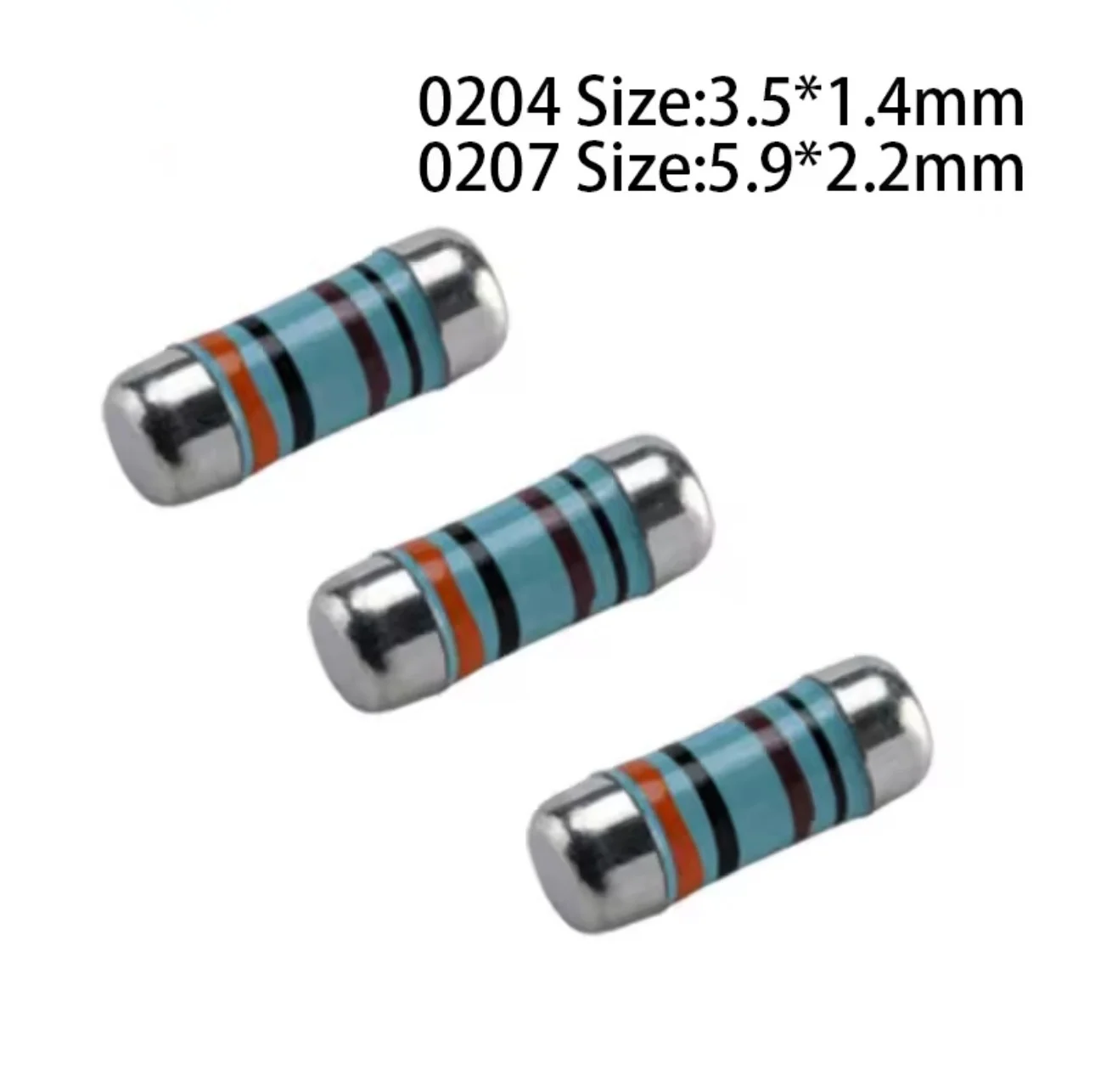 100PCS/lot 0207 1% SMD MELF Resistors Color Ring Resistors 1% 0R 1R 10R 100R 1K 10K 100K 1M Metal Film Cylindrical High Precisio