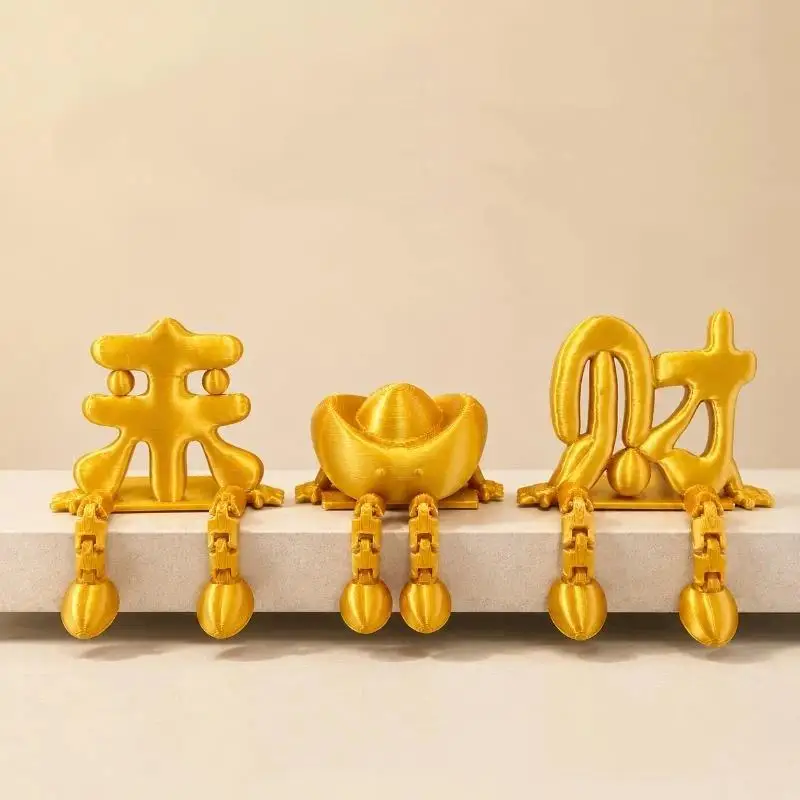 2/3-teiliges 3D-gedrucktes goldenes chinesisches Glücksornament-Set in Yuanbao-Form, perfekt für Zuhause, Büro, Kassentheke, als Geschenk zur Eröffnung. – Detail 4