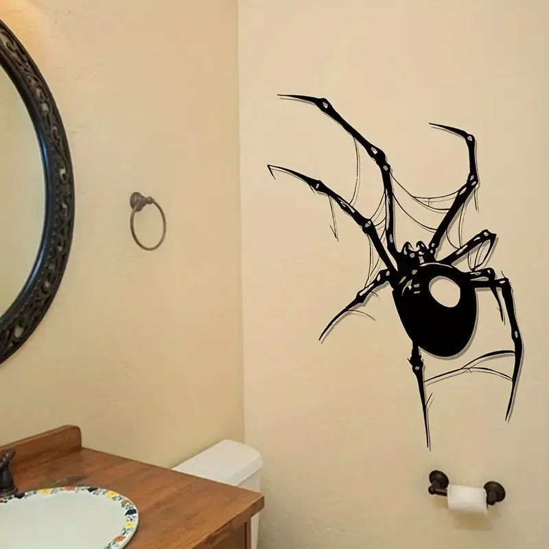 Large Spider Wall Decal - Creepy Black PVC Sticker, Removable & Self-Adhesive Decal for Living Room, Bedroom,