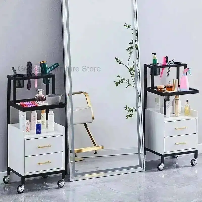 

Beauty Furniture Wheeled Salon for Pink Trolley Salon Salons Hairdressing Cabinet Beech Stainless Steel Equipment Aluminum Hair