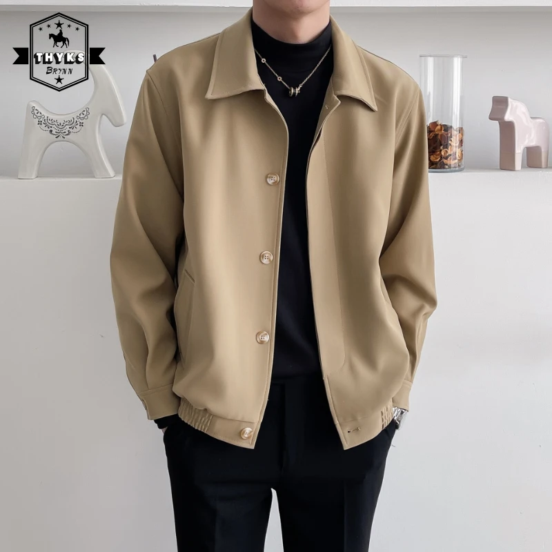 

Korean Short Lapel Suit Jacket Mens Streetwear Loose Fashion Single Breasted Coat Male Harajuku Solid Color Casual Jacket Spring