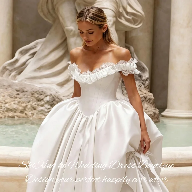 2026 Princess A‑Line Wedding Dress Lace Off‑Shoulder Bow Detail Court Train Vestidos de Novia Customized