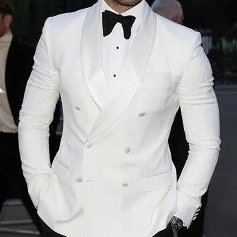 Wit Slim Fit Jasje Voor Mannen Double Breasted Enkel Een Stuk Bruiloft Blazer Bruidegom Prom Mannelijke Mode Jas