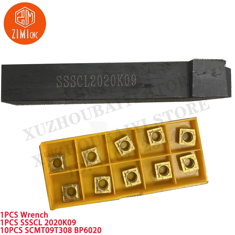 1PCS SSSCL2020K09 Suporte de ferramenta de torneamento de torno de 20 mm + 10PCS SCMT09T308 Inserções de carboneto Ferramentas CNC torno de metal mecânico ferramenta de corte