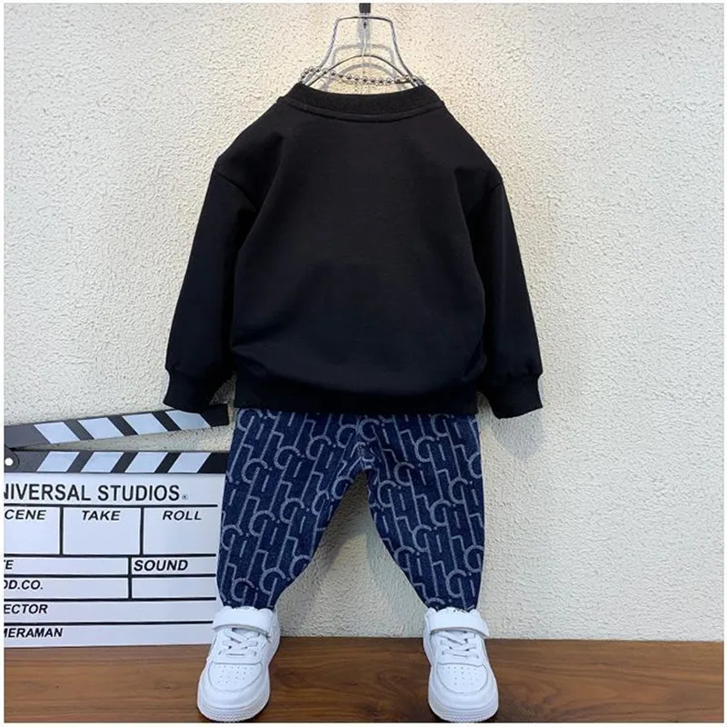Spring and Autumn Boys\' Clothing Set 2023 New Korean Children\'s Long Sleeve Sweater Pants Two Piece Set 2-9Y