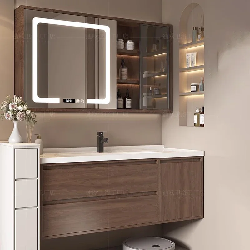 

For Wooden Modern Bathroom Cabinets Led Light Unit Minimalist Storage Bathroom Cabinets Closet Salon Bagno Makeup Decorations