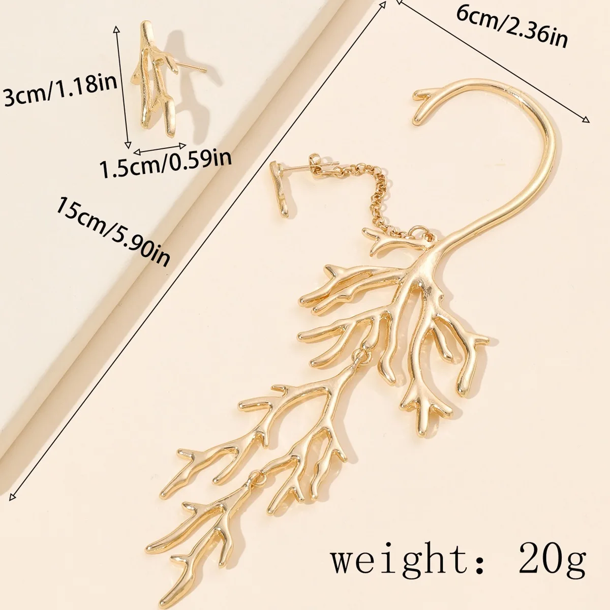 2025 الاتجاه الجديد موضة سبائك الذهب اللون المرجان اليسار اليمين غير المتماثلة أقراط كبيرة للنساء اكسسوارات الحفلات #3