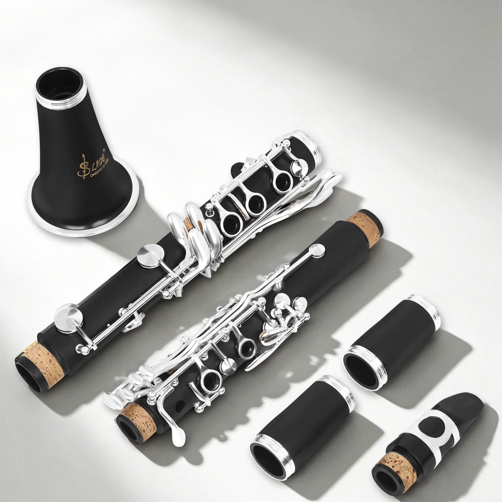 SLADE Bb Clarinet 17 Keys Silver Plated Keys Black ABS with Case Tube Cleaning Cloth Reed Strap Cap Gloves Woodwind Instrumen