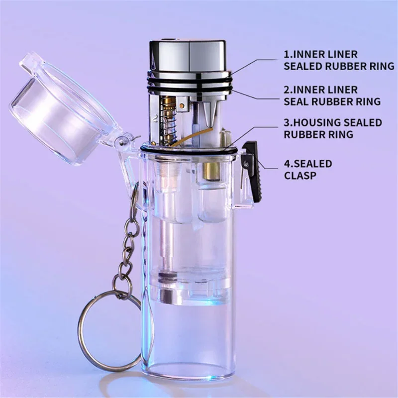 New Transparent Waterproof Green Flame Lighter Detachable Lighter Case Ashtray Creative Gradient Color Butane Gas Torch Lighters