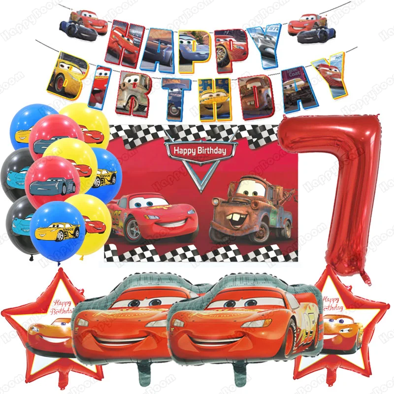 Auto's Ballonnen Bliksem Auto Feestdecoratie Gelukkige Verjaardag Banner Verjaardagsfeestje Decoraties Benodigdheden Feestfoto Prop