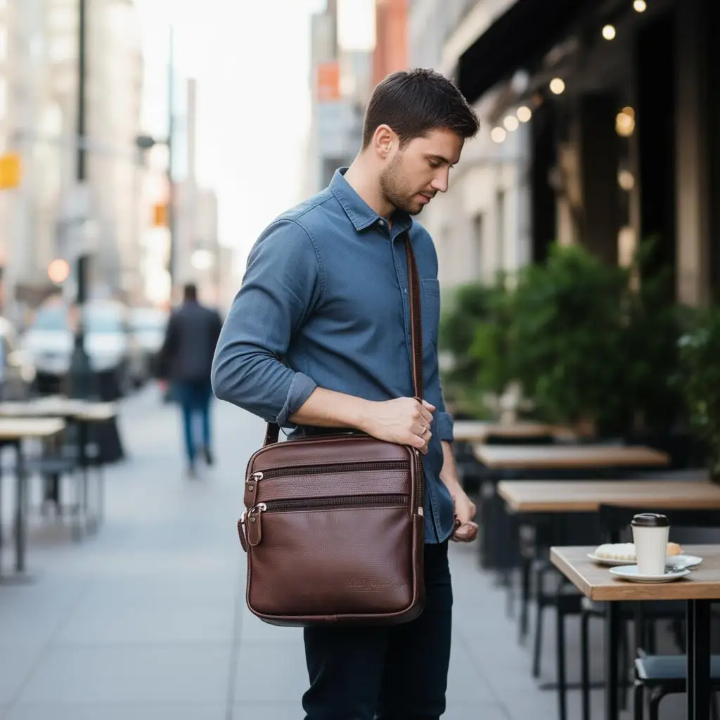 Portable Men's Mobile Phone Pockets Leather Belt Clip Bag Pouch Fashion Crossbody Backpack Shoulder Bag Waistbag Casua