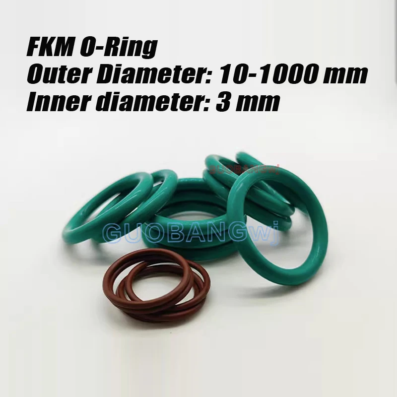 

FKM O Ring CS3mm OD10mm-1000mm Green Fluorine Rubber O Ring Sealing Gasket Insulation Oil High Temperature Resistance Fluorine