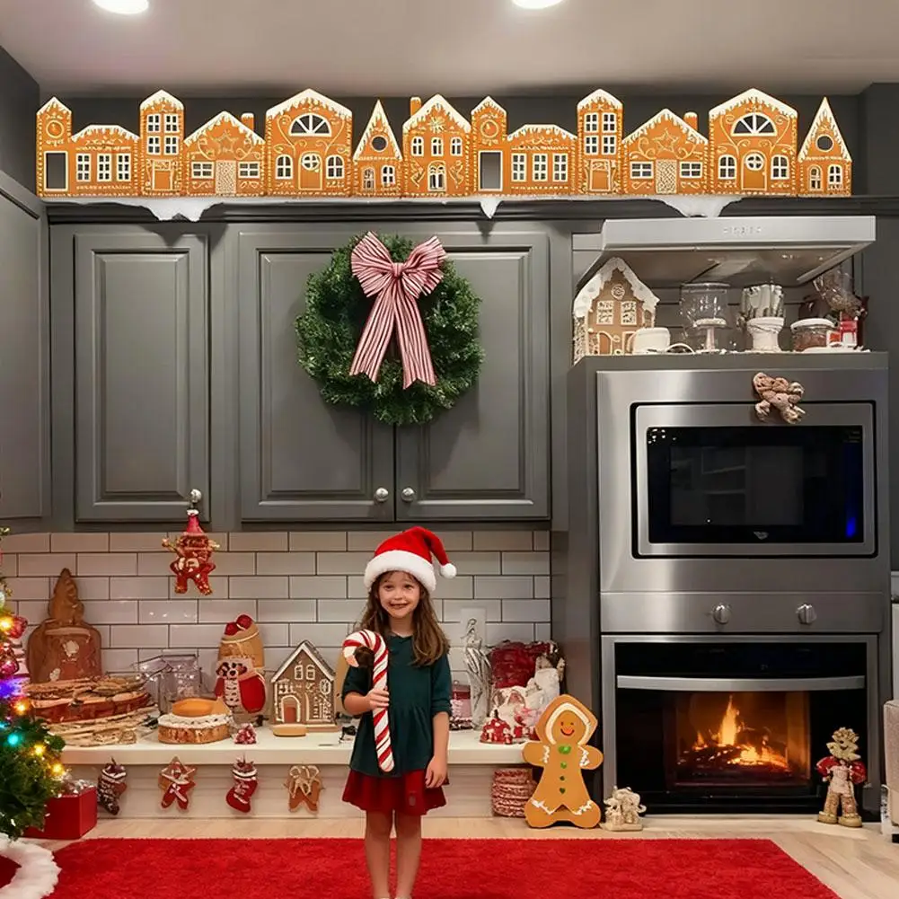 Christmas Gingerbread House Cardboard Festive Town Scene Decorations Home Kitchen Cabinet Christmas Holiday Season Party Decor