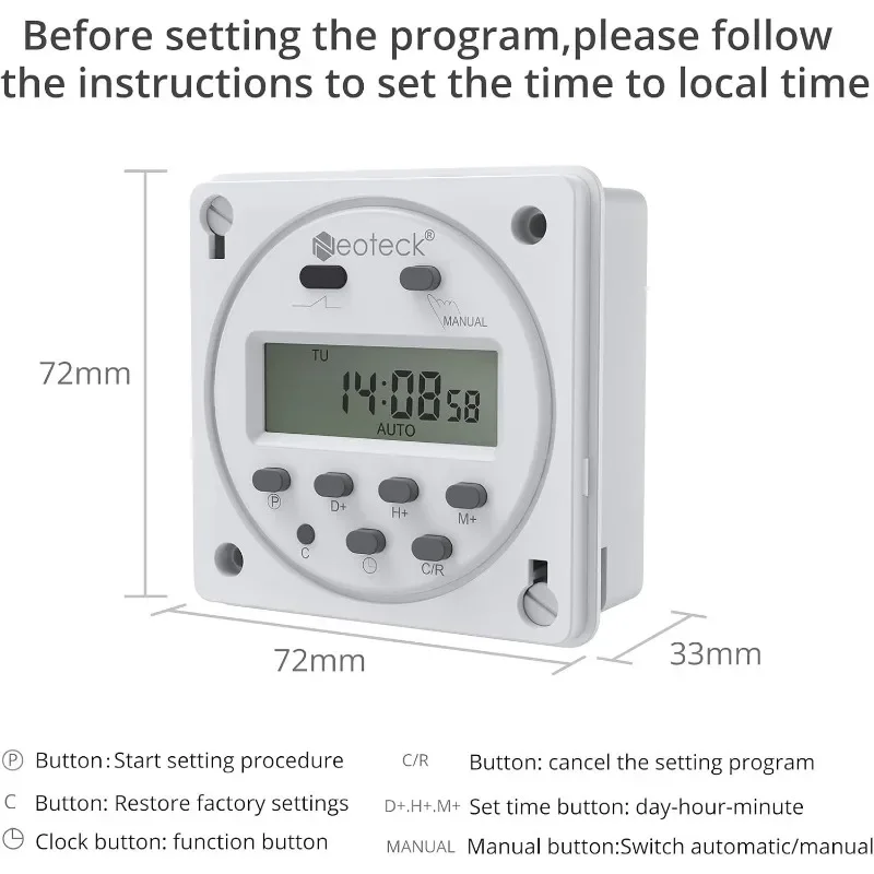 DC 12V 16A Digital Electronic LCD Time Relay Switch Programmable Timer Waterproof with 16 ON/Off Setting Set Wire Connectors