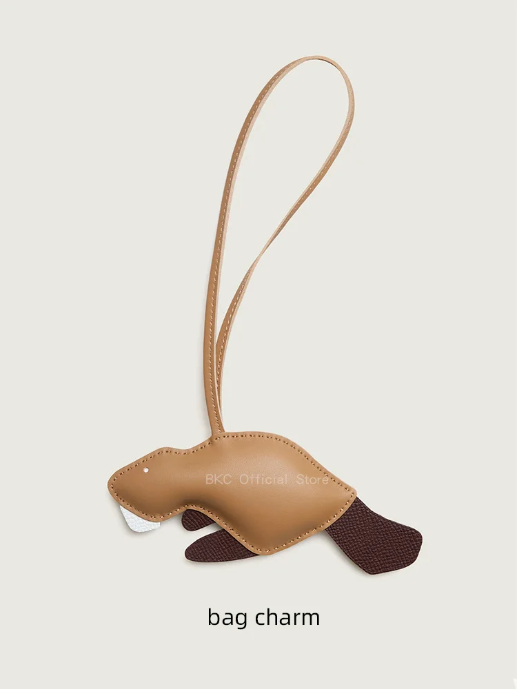 Luxury Handmade Beaver Bag Charm Sheepskin & EP Leather Saddle Stitch Waxed Thread Hand Stitched Animal Pendant Bag Accessory
