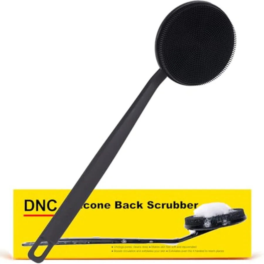 Back Scrubber for Shower, Silicone Shower Brush with Long Handle Soft Bristles, Bath Body Exfoliator Washer for Men Women