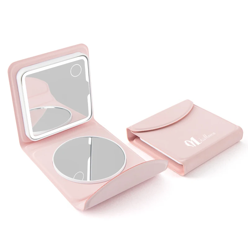 Missmeeca Pocket Mirror Mini Foldable Compact Makeup Mirror Dual-Sided Cute Travel Type-C Charging Port Small Purse Mirror