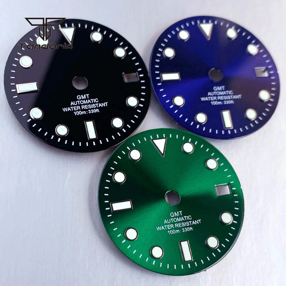 أسود/أزرق/أخضر 29 مللي متر NH34 ساعة الطلب + تاريخ اليد GMT ساعة اليد الوجه وزارة الدفاع أجزاء اكسسوارات مضيئة صالح للحركة التلقائية NH34