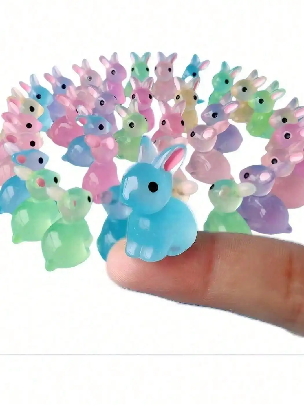 10pcs Cute Mini Glow-In-The-Dark Resin Rabbit Figurines, Glow-In-The-Dark Micro Statues, Rabbit Micro Landscape - Detail 1