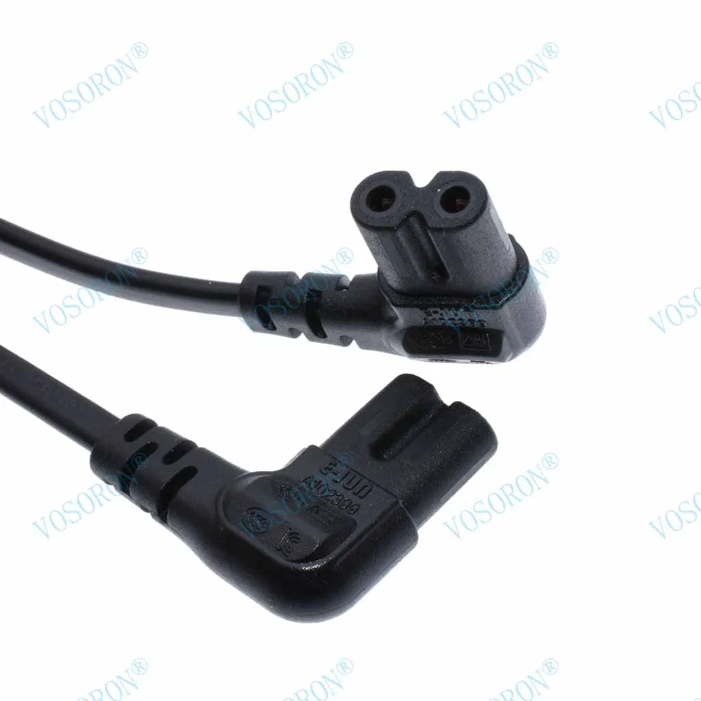 IEC 320 C8 to Dual C7 Y Splitter Power Cable Figure 8 Male to Double Right Angle Female Adapter 1 in 2 Out AC Power Cord