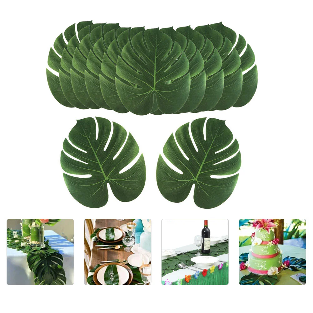 12 Pcs Tropical Placemats Turtle Leaf Table Runner Decor Artificial Monstera Leaves Faux