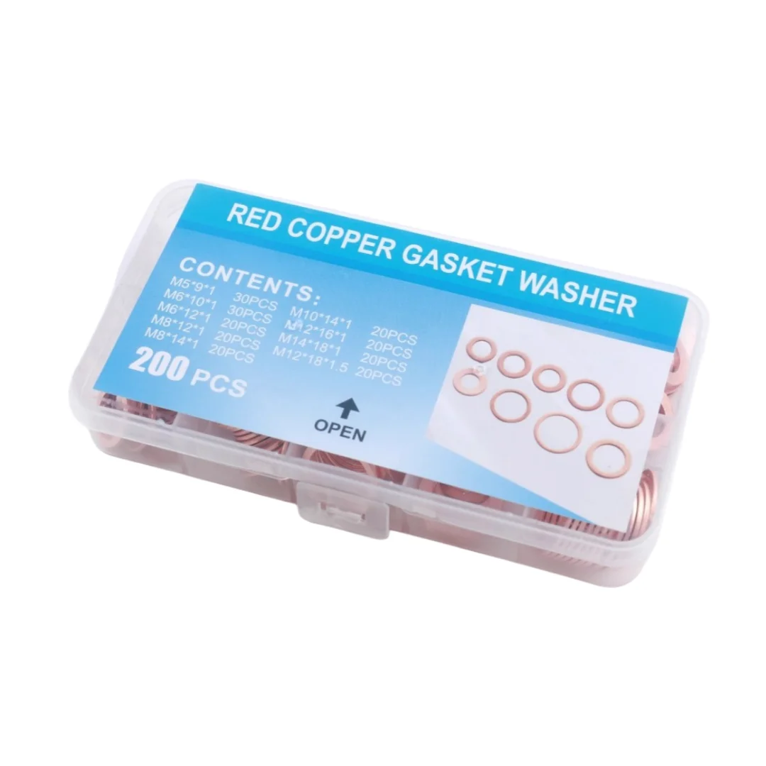 200 pieces of purple copper gaskets M5-M14, oil seal gasket combination box set, O-ring sealing gasket