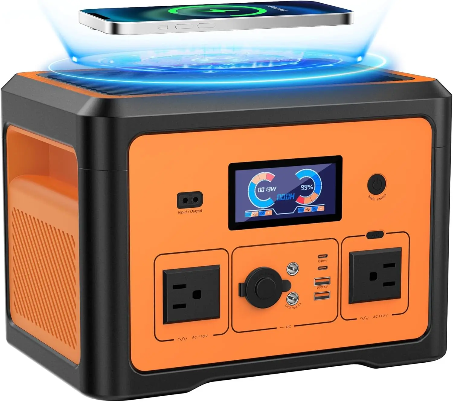 ポータブル電源 600W（ピーク1800W）、384WH LiFePO4バッテリー搭載ソーラー発電機、10出力＆UPSバッテリーバックアップ、大特価