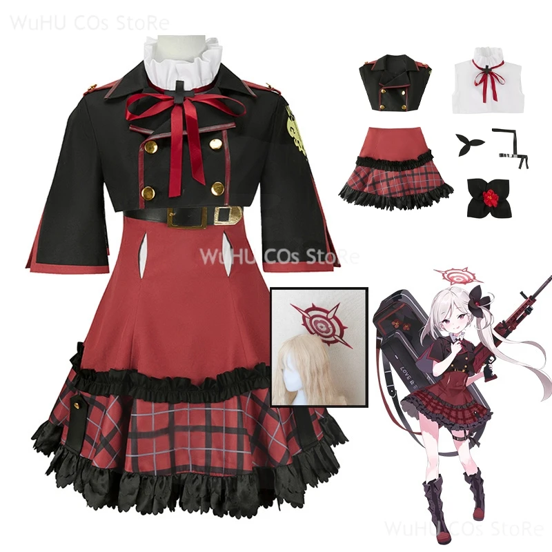 Game Blue Archive Asagi Mutsuki Cosplay Costume Red JK Uniform Skirt Coat Wig Woman Sexy Kawaii Halloween Birthday Party Suit