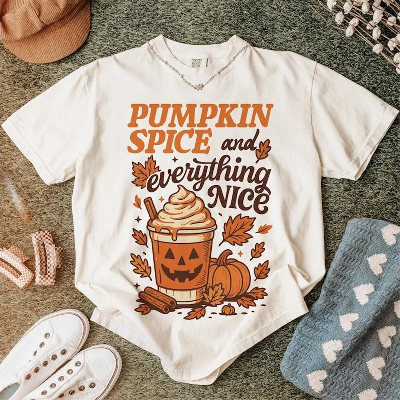 

Женская футболка Pumpkin Spice Everything с красивым графическим принтом, топ с короткими рукавами, женская модная обычная футболка для Хэллоуина