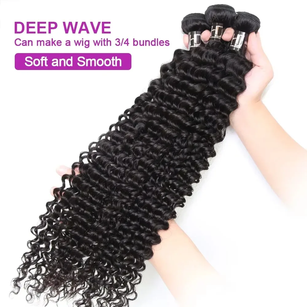 

34Inch Brazilian Deep Wave Human Hair Bundles Curly Hair Weaving Raw Virgin 100% Unprocessed Double Weft Hair Bundles Extensions