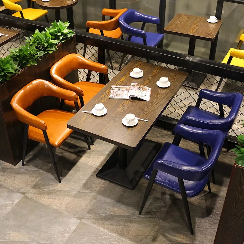 Milk Tea Shop Table And Chair Combination Catering Furniture Bar Industrial Style Retro Cafe Bar Table And Chair Booth Sofa
