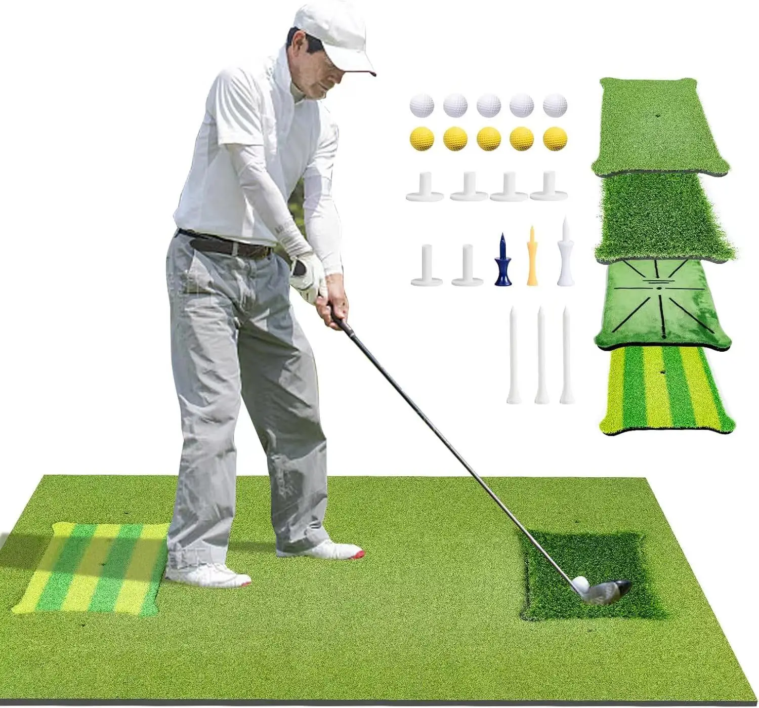 

2026 Golf Hitting Mat 5 * 4ft Golf Practice Mat With 4 Turfs Inserted Replaceable For Indoor Outdoor Swing,Driving,Chipping Trai