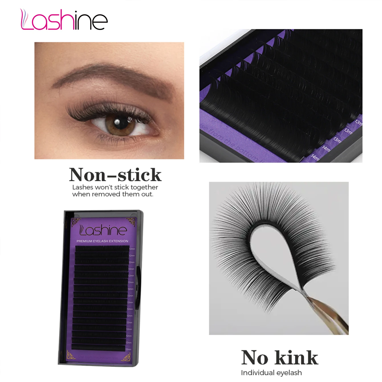 Lashine-Classic Individual Eyelash Extension, preto fosco, profissional macio, Natural, Faux Mink, cílios postiços, 16 linhas