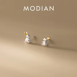 Modian 100% 925 Sterling Silver Cute Animal 3D Rabbit Stud Earrings for Women And Girl Fashion Korean Style Jewelry Brincos