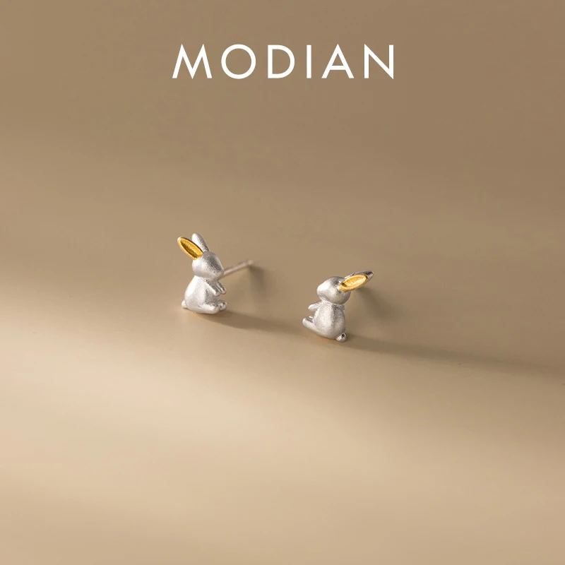 Modian 100% 925 Sterling Silver Cute Animal 3D królik stadniny kolczyki dla kobiet i dziewczyna moda koreański styl biżuteria Brincos