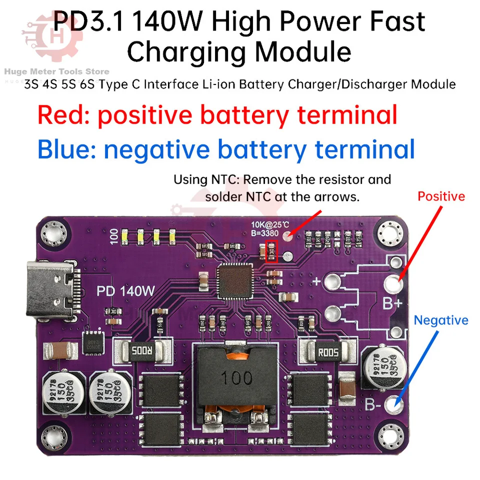 140W PD3.1 Schnelllademodul Für 3S-6S LiPo – Typ C, QC3.0, FCP, AFC, Violett
