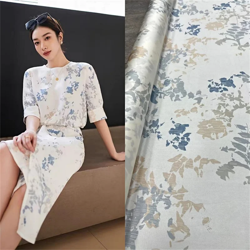 2022 New Tie-dye Gray Tone Light Luxury Fashion Shirt Dress Mulberry Silk Fabric Twill Stretch Silk Sewing Cloth Eco-Friendly