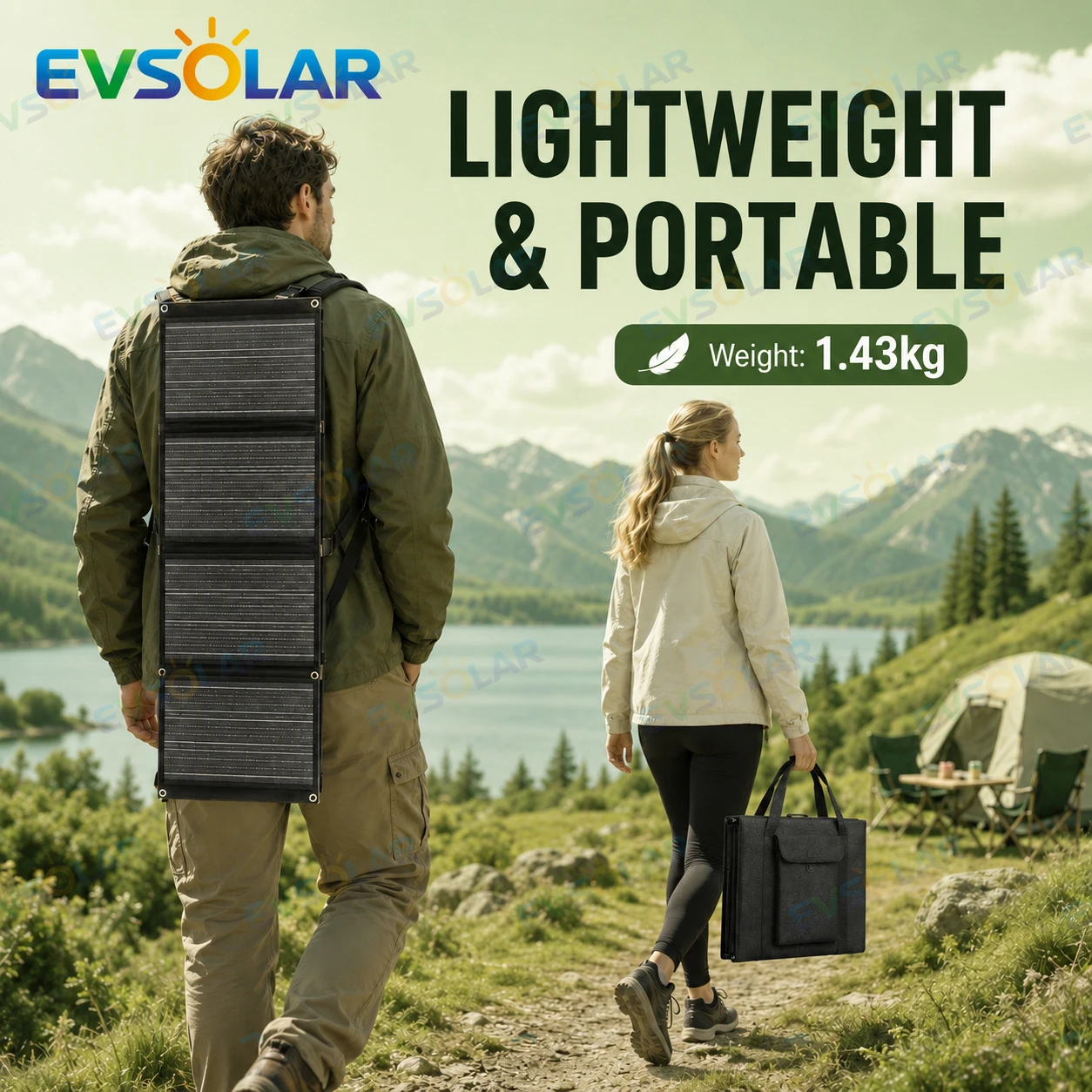 Portable 55W Foldable Solar Panel with Dual USB Type-C DC Output for Camping RV Outdoor Use IP65 Waterproof PV