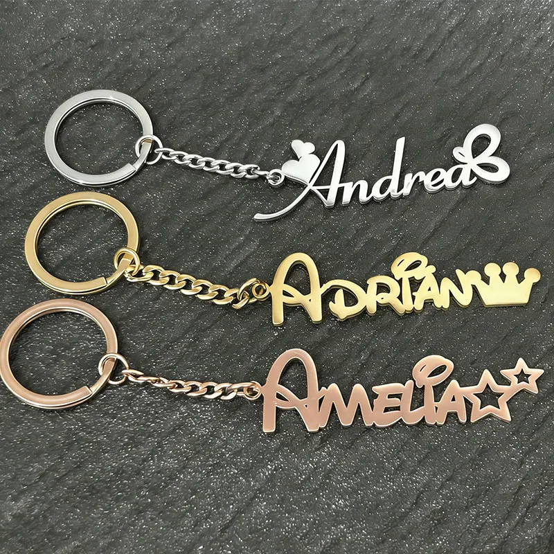 

Customized Personalized Name Pendant Keychain Custom Lovers' Name Text Key Chain Stainless Steel llavero Women Men Keyring Gift